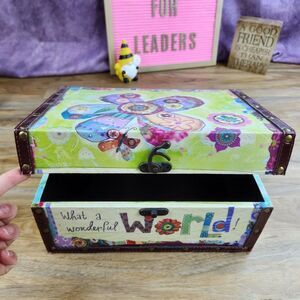 💜RARE Vibrant Multicolored Wooden Boho Mini Storage Chest Trunk
